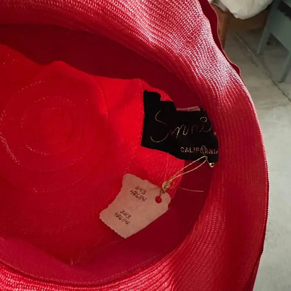Sonni California Women’s One Size Red Woven Brim Hat Bows 1950s